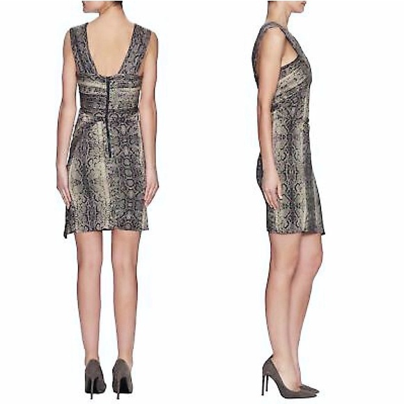 THE KOOPLES Snakeskin Print Crossover Pleated V-Neck Sleeveless Bodycon Dress 8 - Picture 4 of 8